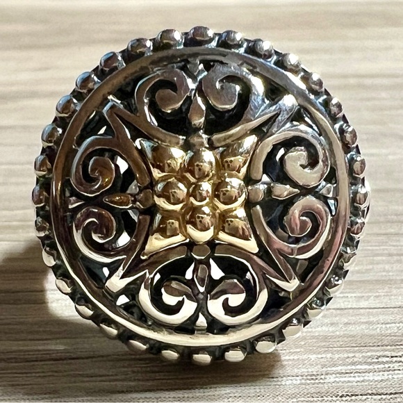 Designer Signed AE Sterling Silver & 14K Gold Open Work Ring, Size 7, 8.1g - Picture 2 of 10